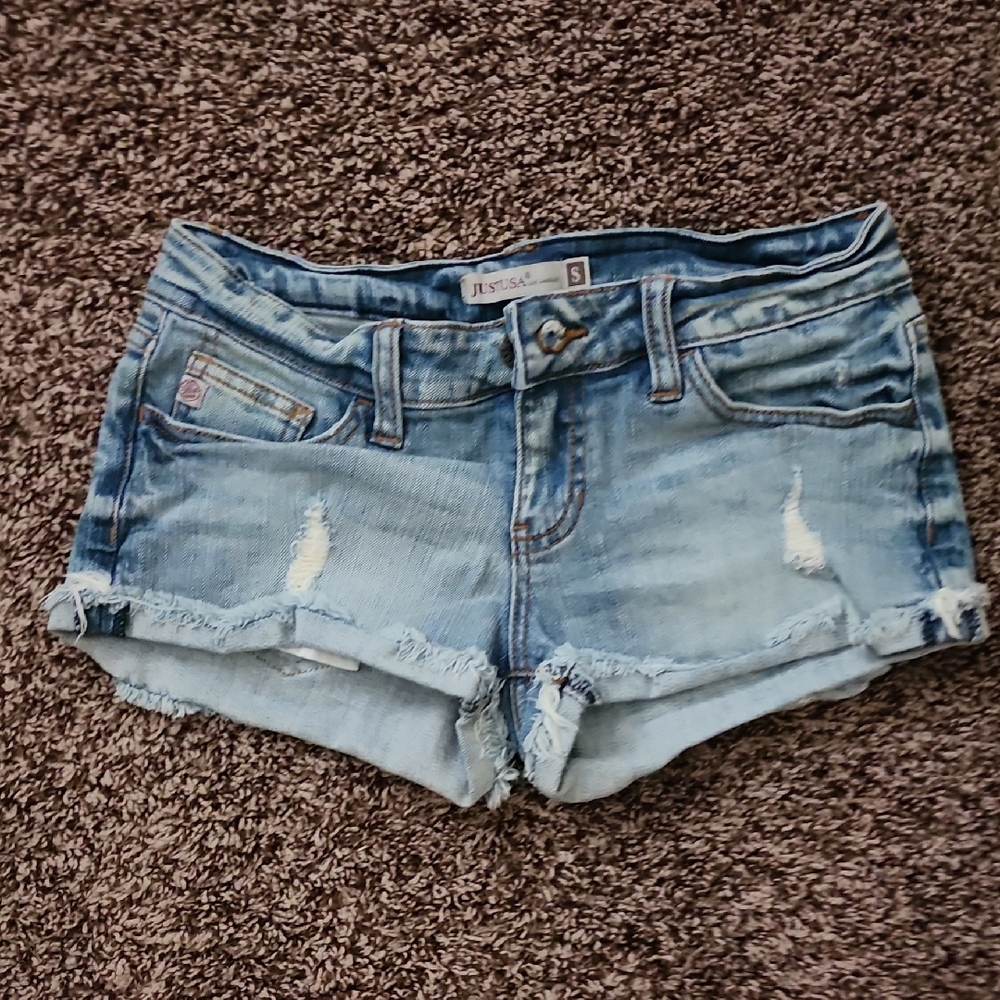 Blue Jean Shorts with Distressed Cuffs